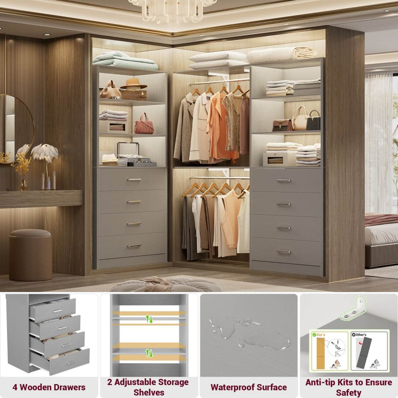 21.3'' Width Wooden Closet Drawer System with 4 Drawers and Open Shelves, Freestanding