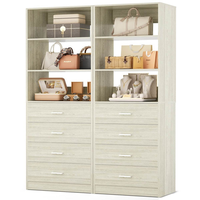 21.3'' Width Wooden Closet Drawer System with 4 Drawers and Open Shelves, 2 Sets