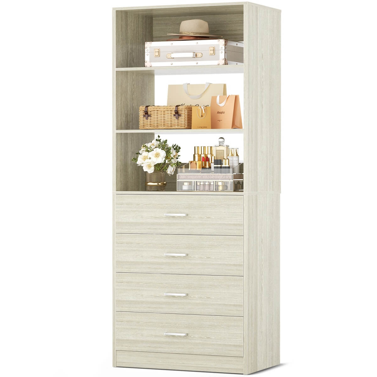 Aheaplus 21.3'' Width Wooden Closet Drawer System with 4 Drawers