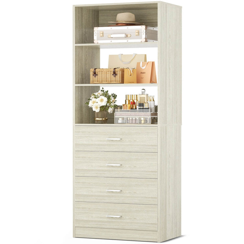 21.3'' Width Wooden Closet Drawer System with 4 Drawers and Open Shelves, Freestanding