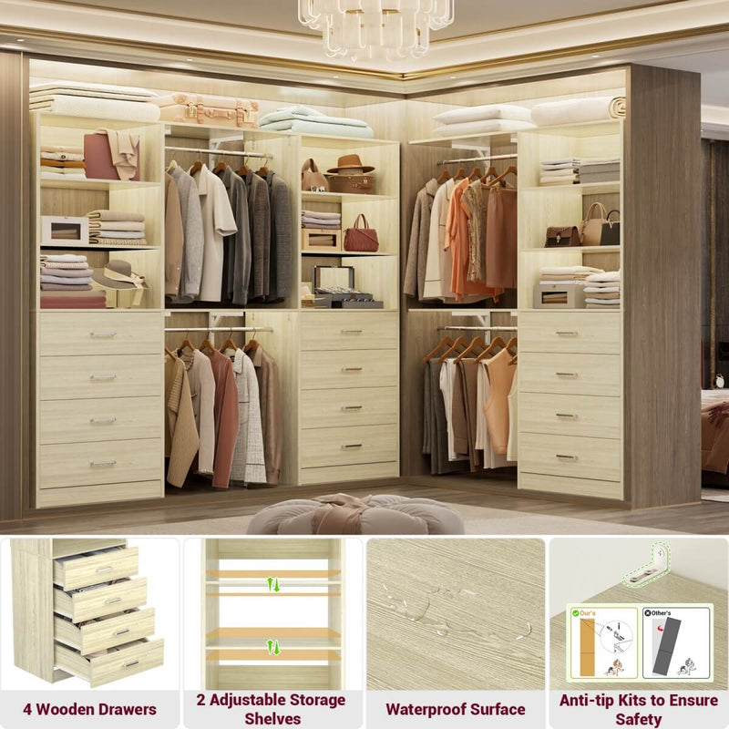 21.3'' Width Wooden Closet Drawer System with 4 Drawers and Open Shelves, Freestanding