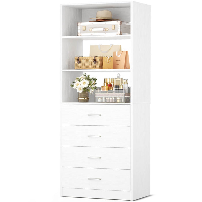 21.3'' Width Wooden Closet Drawer System with 4 Drawers and Open Shelves, Freestanding