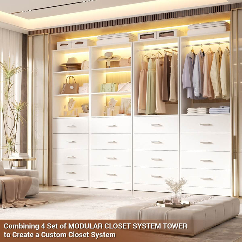 21.3'' Width Wooden Closet Drawer System with 4 Drawers and Open Shelves, Freestanding