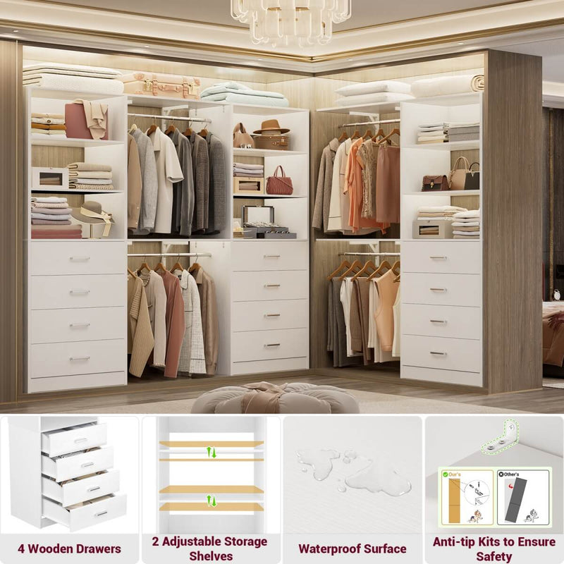 21.3'' Width Wooden Closet Drawer System with 4 Drawers and Open Shelves, Freestanding