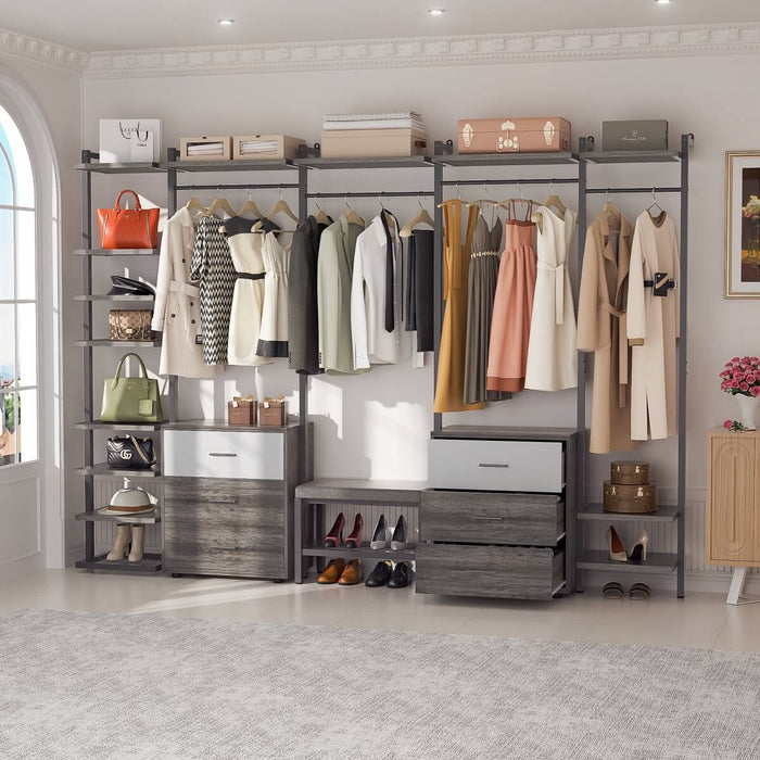 96'' Closet Organizer System with 6 Drawers, Walk-in Wardrobe Closet Clothing Rack