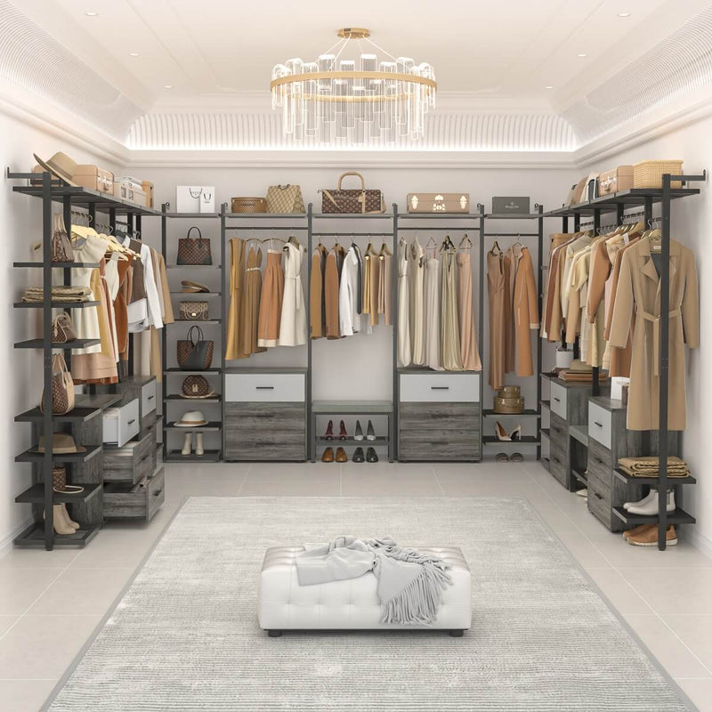 96'' Closet Organizer System with 6 Drawers, Walk-in Wardrobe Closet Clothing Rack