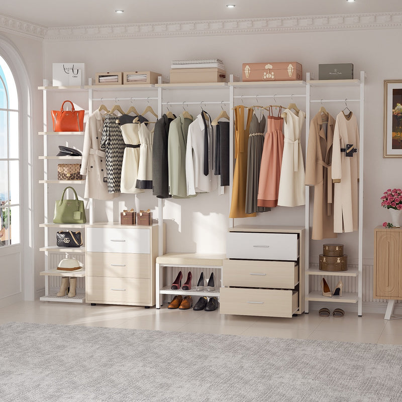 96'' Closet Organizer System with 6 Drawers, Walk-in Wardrobe Closet Clothing Rack