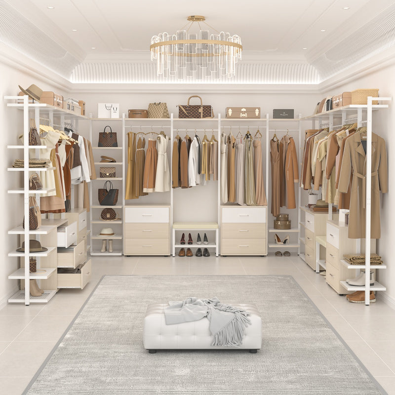 96'' Closet Organizer System with 6 Drawers, Walk-in Wardrobe Closet Clothing Rack