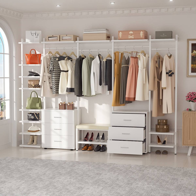 96'' Closet Organizer System with 6 Drawers, Walk-in Wardrobe Closet Clothing Rack