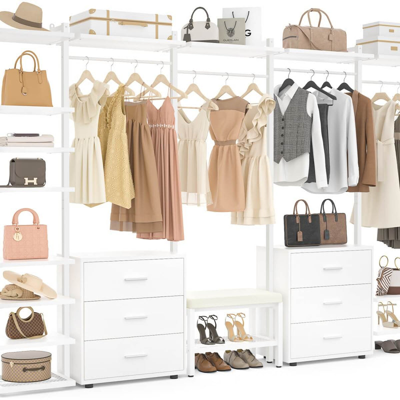 96'' Closet Organizer System with 6 Drawers, Walk-in Wardrobe Closet Clothing Rack