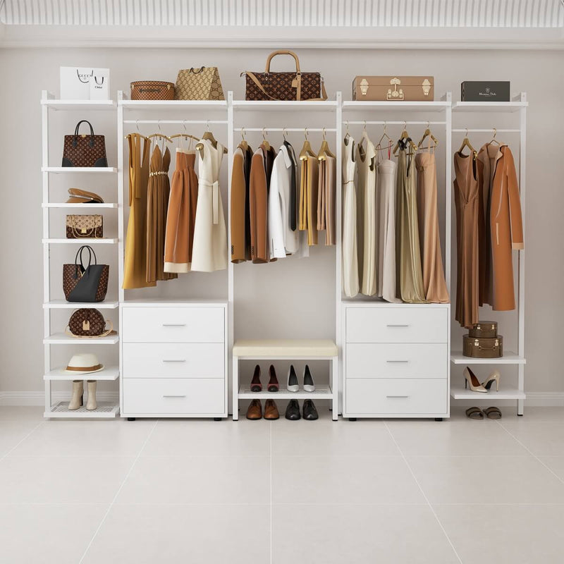 96'' Closet Organizer System with 6 Drawers, Walk-in Wardrobe Closet Clothing Rack