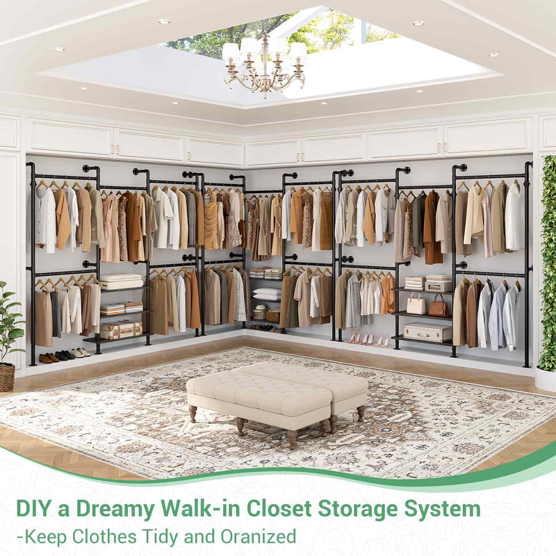7.3-10.9Ft Expandable Industrial Corner Pipe Clothing Rack, Reversible