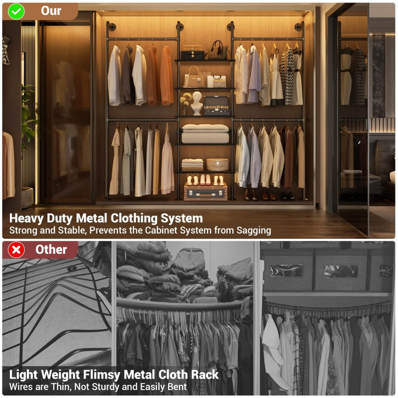 5-Tier Industrial Pipe Clothing Rack with 4 Hanging Rods for Clothes Hanging