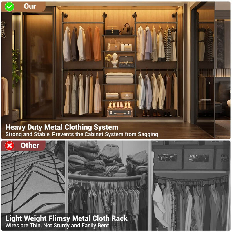 Aheaplus 5-Tier Industrial Wall Mounted Pipe Closet System with 4 ...