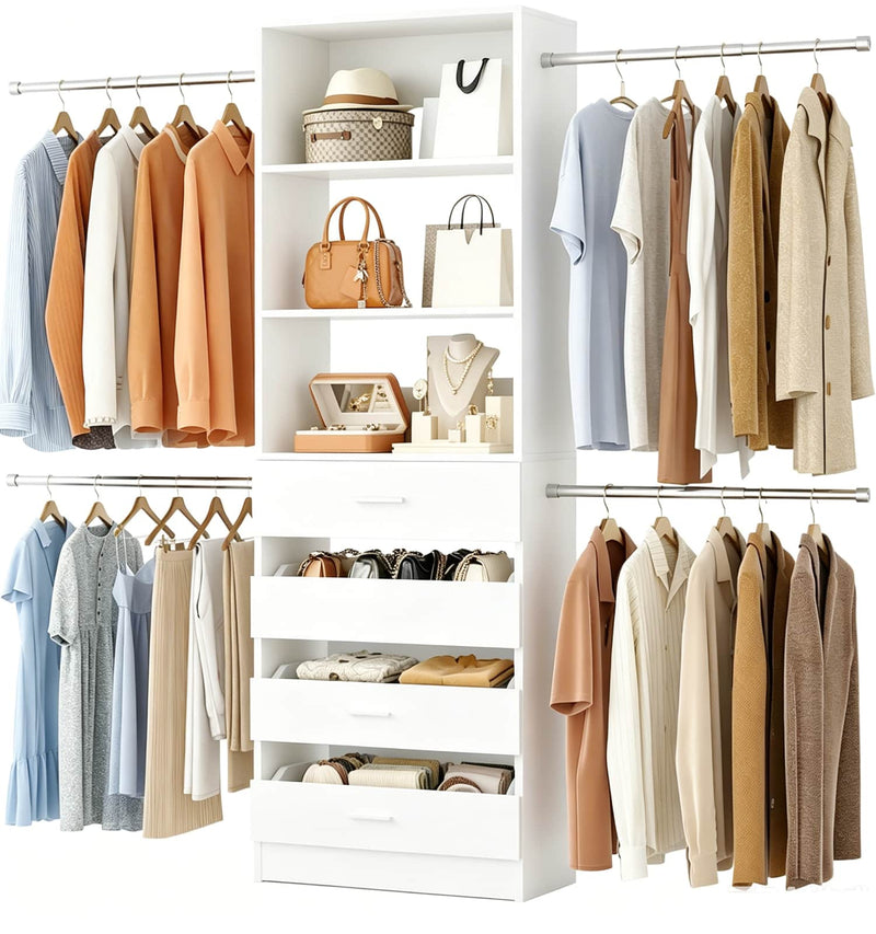 5-6FT Small Walk-in Closet Organizer System with Drawers and Hanging Rods