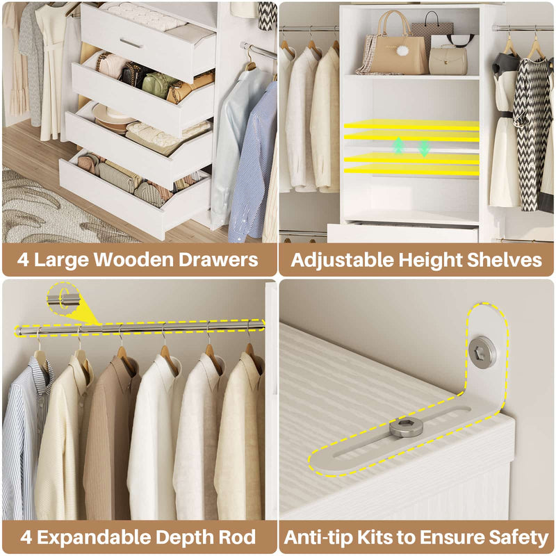 5-6FT Small Walk-in Closet Organizer System with Drawers and Hanging Rods