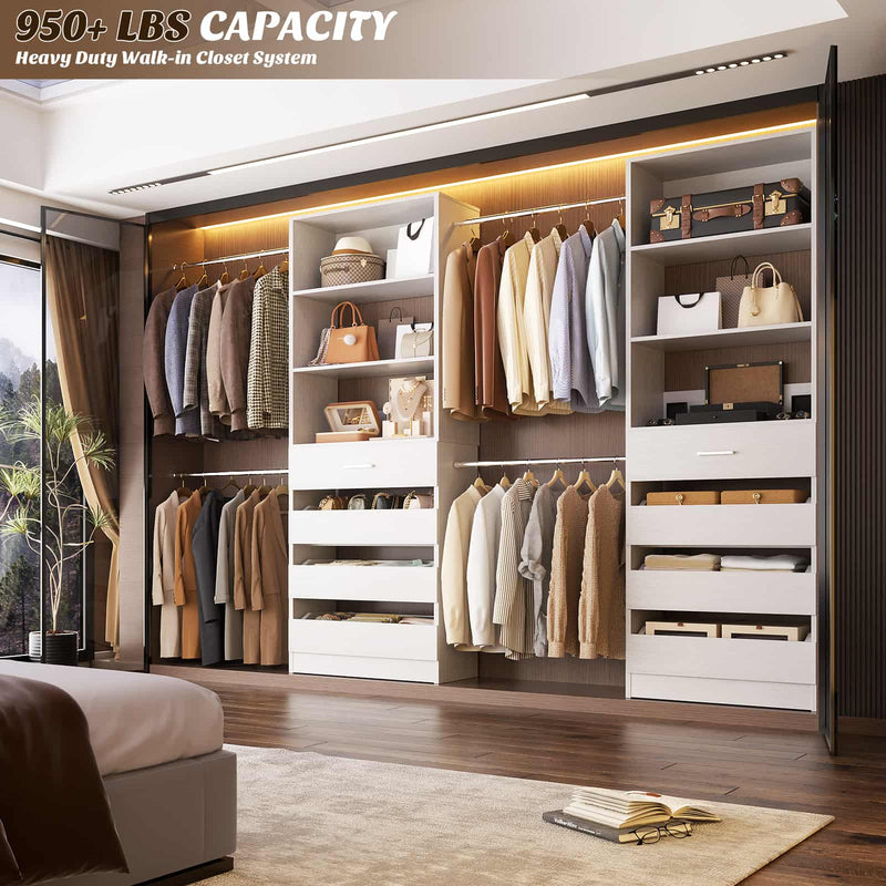 5-6FT Small Walk-in Closet Organizer System with Drawers and Hanging Rods