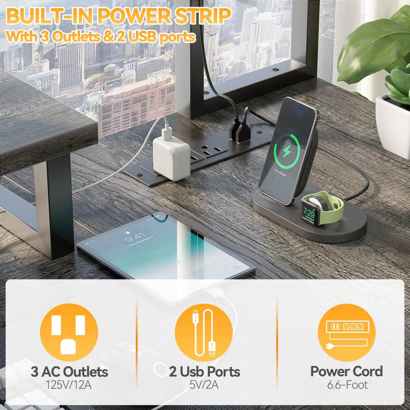 48.8'' Small LShaped Desk with Hutch, LED Lights and Power Outlets