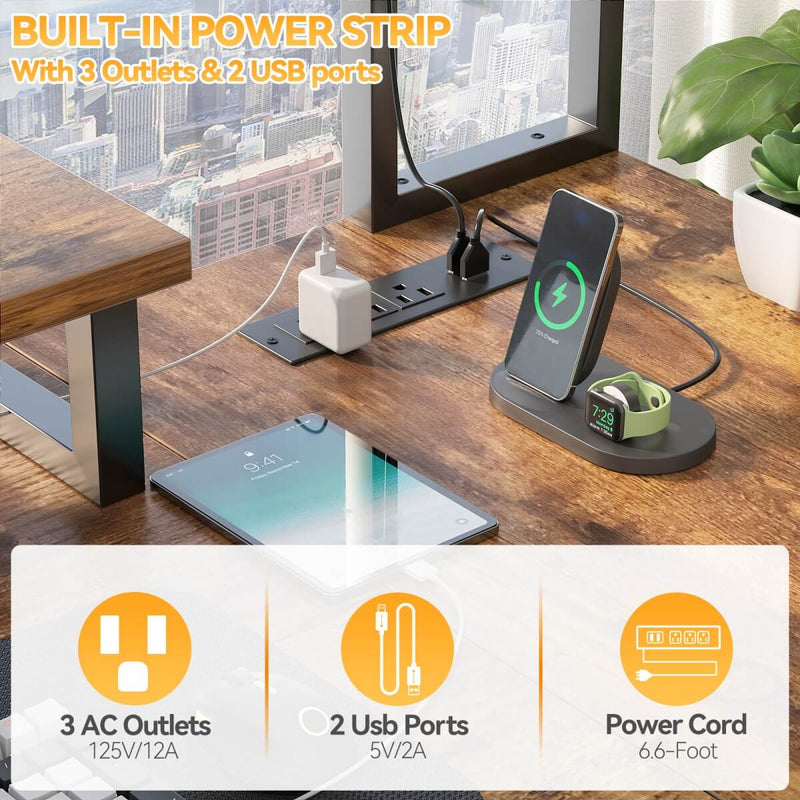 48.8'' Small LShaped Desk with Hutch, LED Lights and Power Outlets