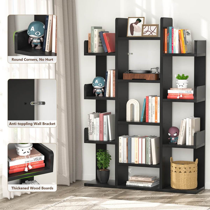 Tree-Shaped Wooden Bookcase Organization Shelf with 13 Compartments