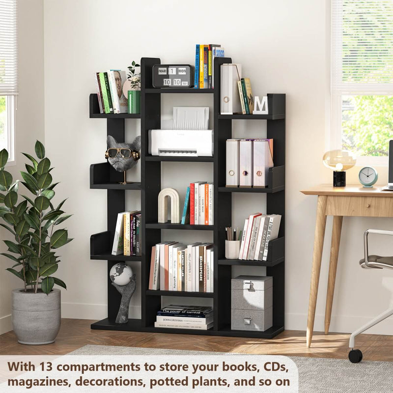 Tree-Shaped Wooden Bookcase Organization Shelf with 13 Compartments