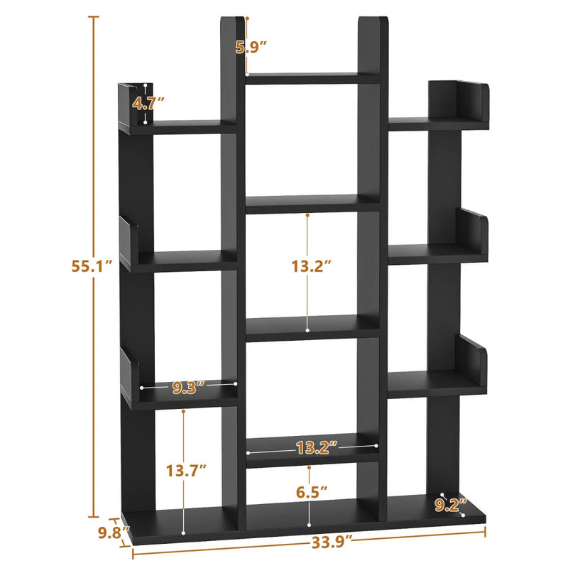 Tree-Shaped Wooden Bookcase Organization Shelf with 13 Compartments