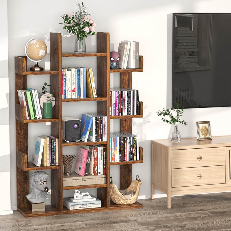 Tree-Shaped Wooden Bookcase Organization Shelf with 13 Compartments