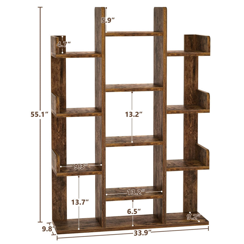 Tree-Shaped Wooden Bookcase Organization Shelf with 13 Compartments
