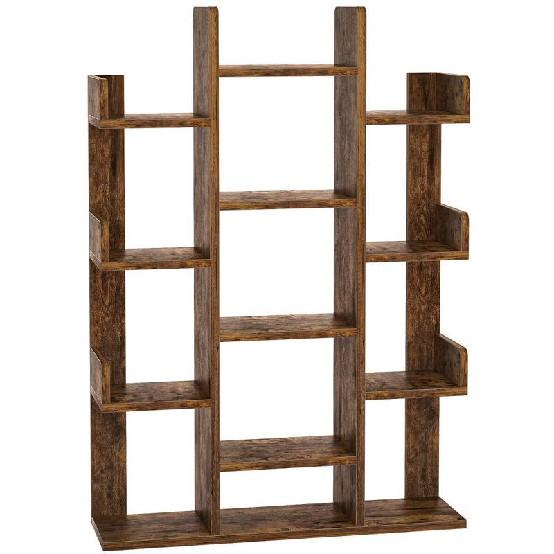 Tree-Shaped Wooden Bookcase Organization Shelf with 13 Compartments