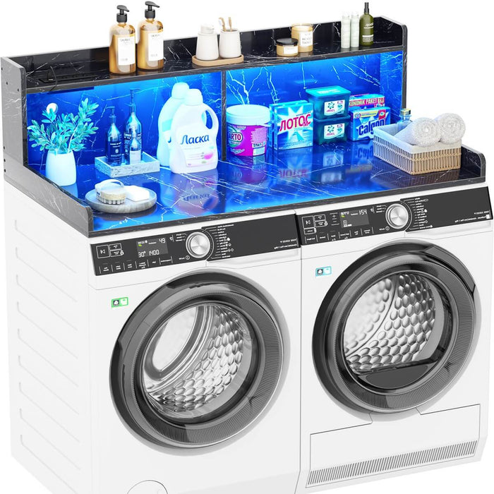 2-Tier Washer and Dryer Countertop with Power Outlets and LED Lights