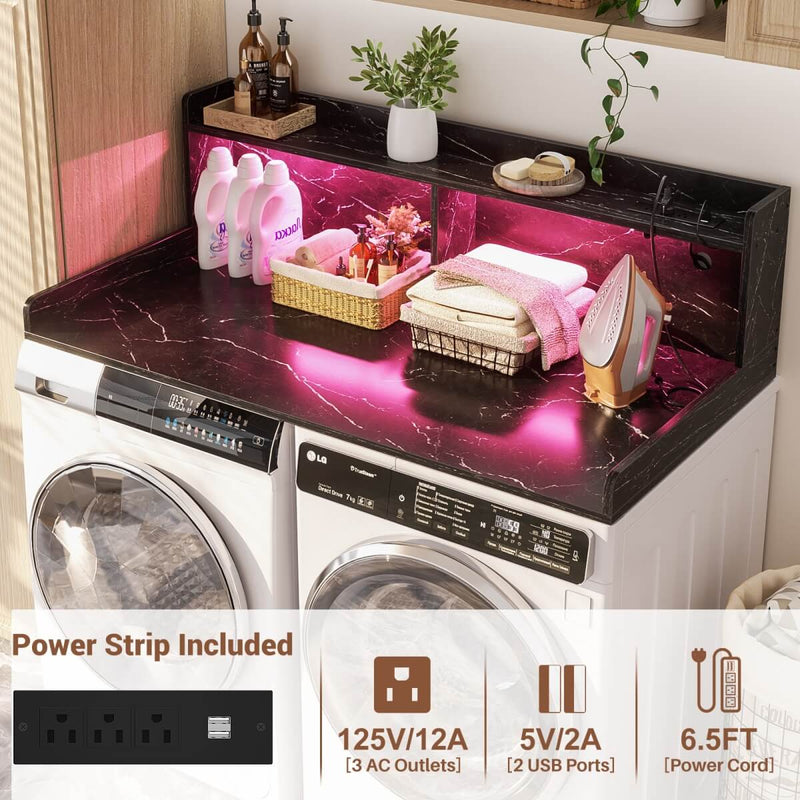 2-Tier Washer and Dryer Countertop with Power Outlets and LED Lights