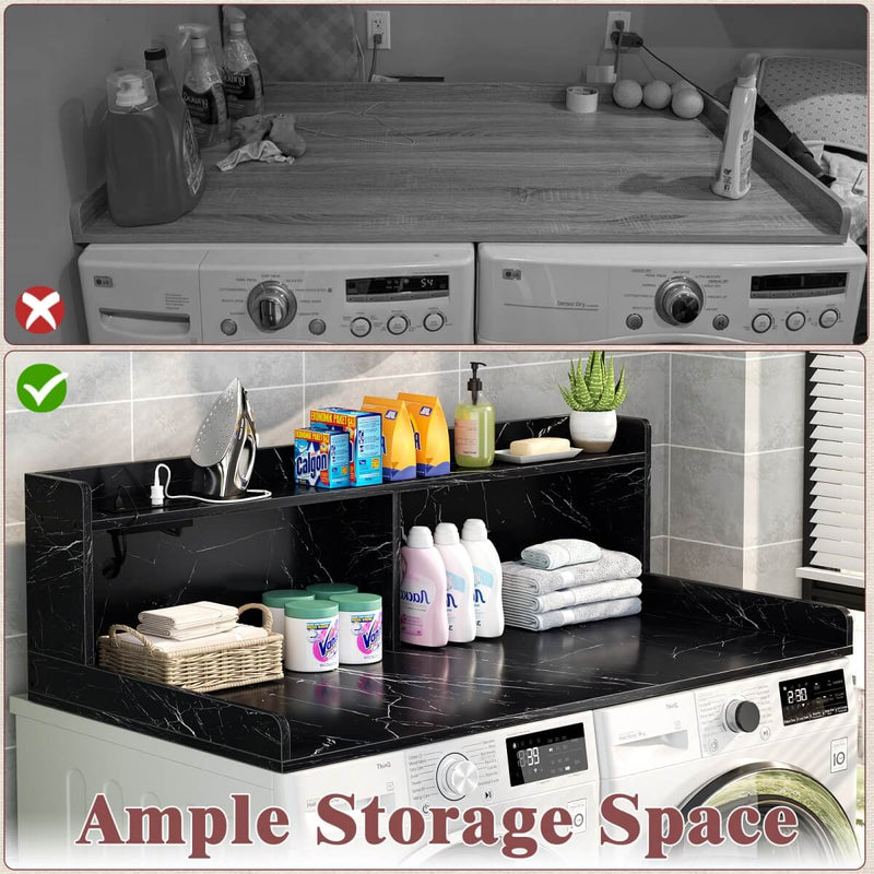 2-Tier Washer and Dryer Countertop with Power Outlets and LED Lights