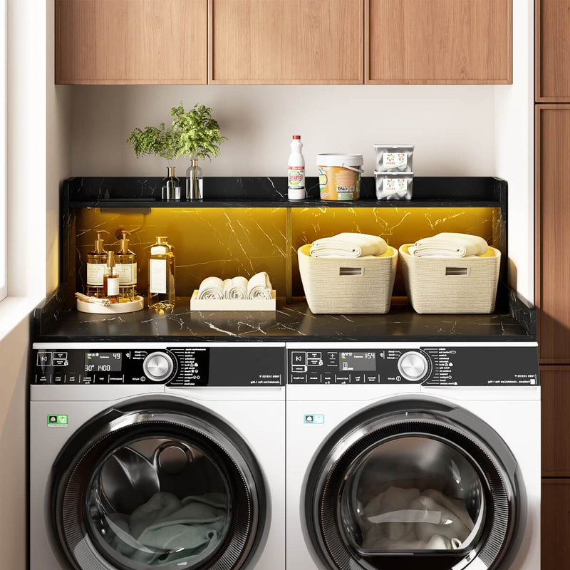 2-Tier Washer and Dryer Countertop with Power Outlets and LED Lights