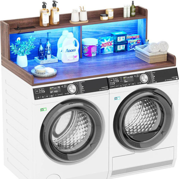 2-Tier Washer and Dryer Countertop with Power Outlets and LED Lights