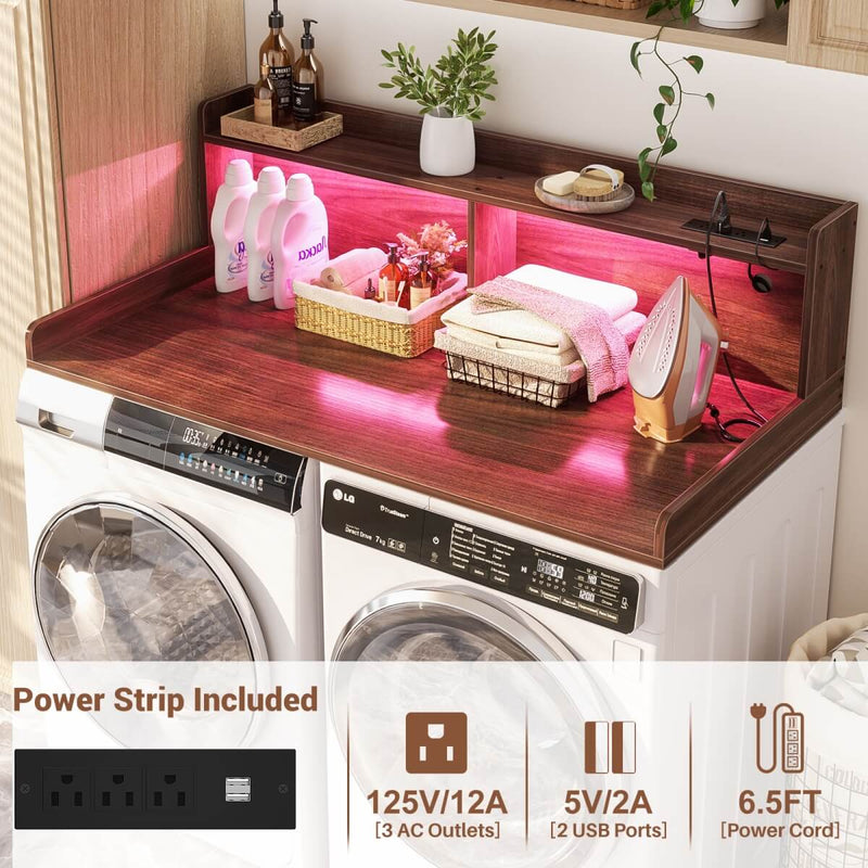 2-Tier Washer and Dryer Countertop with Power Outlets and LED Lights
