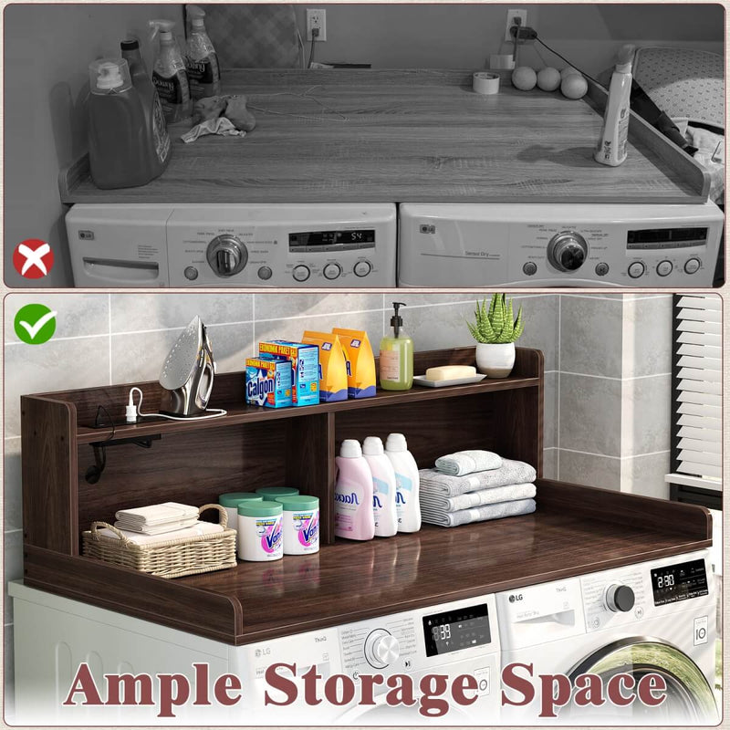 2-Tier Washer and Dryer Countertop with Power Outlets and LED Lights