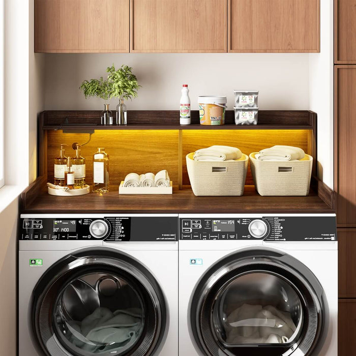 2-Tier Washer and Dryer Countertop with Power Outlets and LED Lights