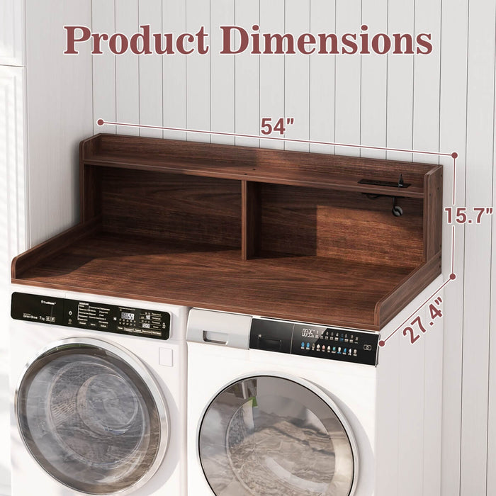 2-Tier Washer and Dryer Countertop with Power Outlets and LED Lights