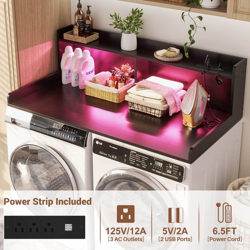 2-Tier Washer and Dryer Countertop with Power Outlets and LED Lights
