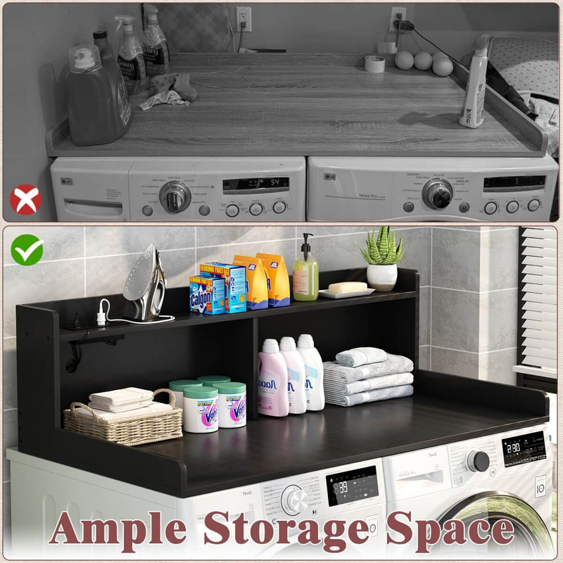 2-Tier Washer and Dryer Countertop with Power Outlets and LED Lights