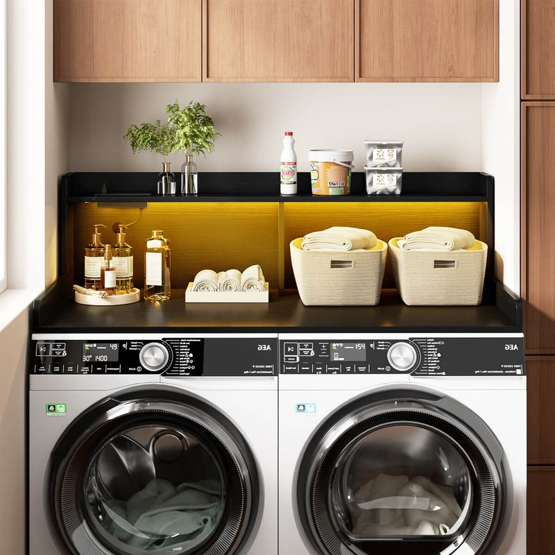 2-Tier Washer and Dryer Countertop with Power Outlets and LED Lights