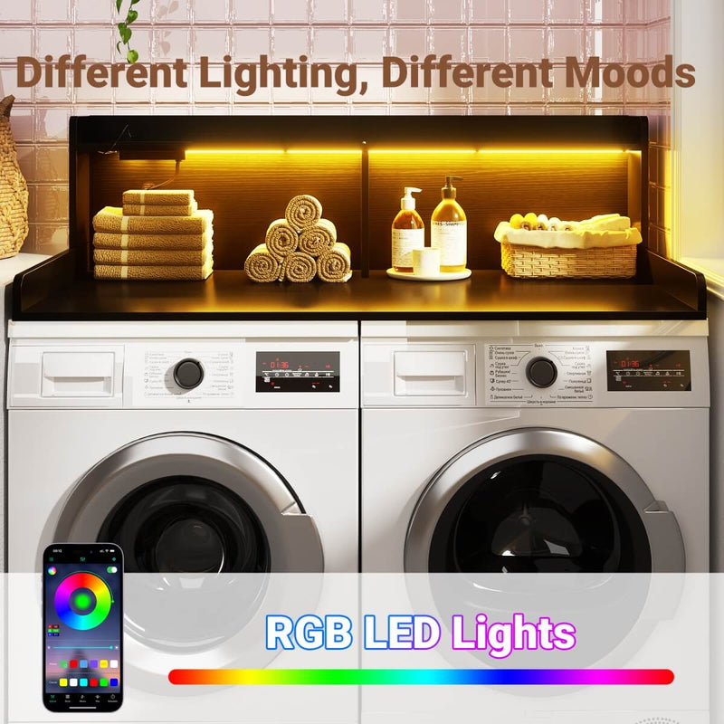 2-Tier Washer and Dryer Countertop with Power Outlets and LED Lights