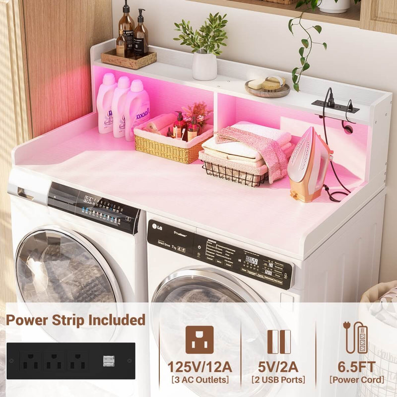 2-Tier Washer and Dryer Countertop with Power Outlets and LED Lights