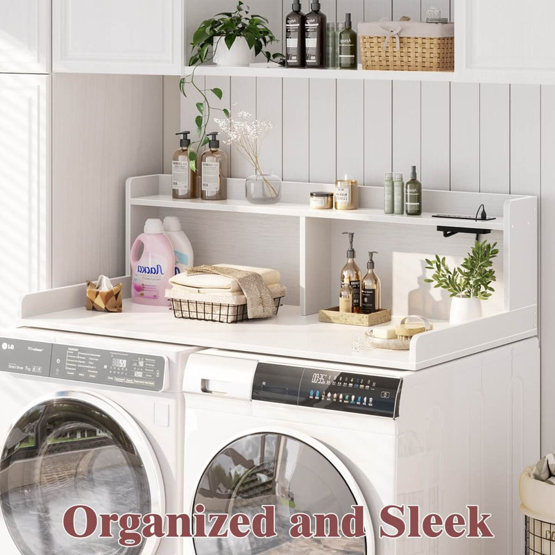 2-Tier Washer and Dryer Countertop with Power Outlets and LED Lights