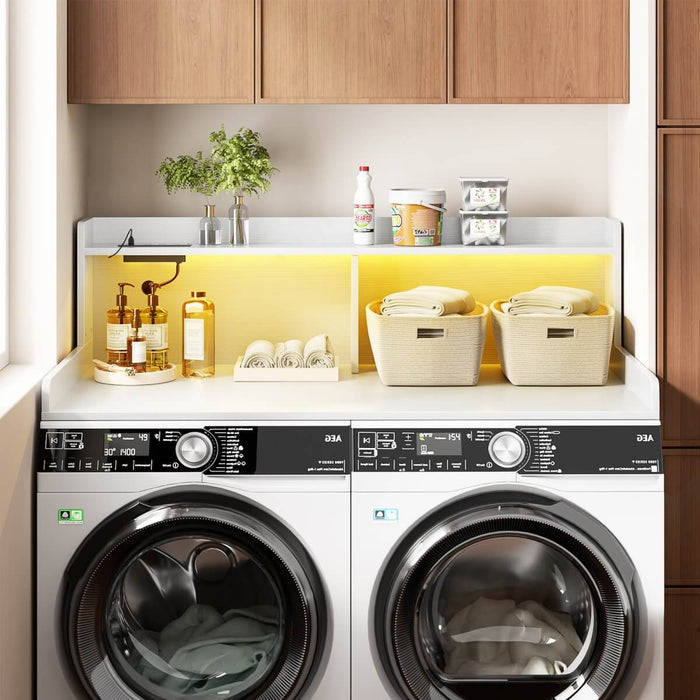 2-Tier Washer and Dryer Countertop with Power Outlets and LED Lights