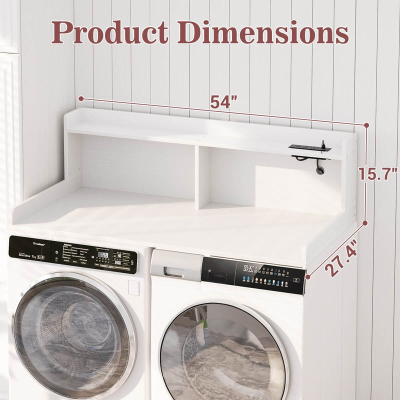 2-Tier Washer and Dryer Countertop with Power Outlets and LED Lights