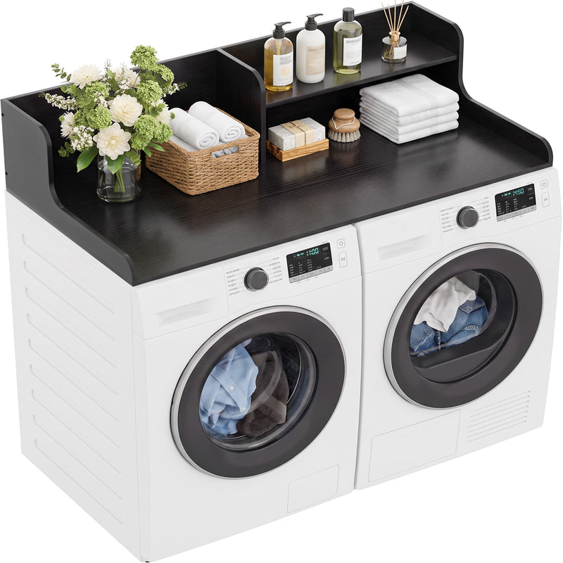 Washer Dryer Countertop with 2-Tier Storage Shelf, 54" x 27.5" Laundry Wood Shelf Topper, Laundry Room Organizer with Non-Slip Pads