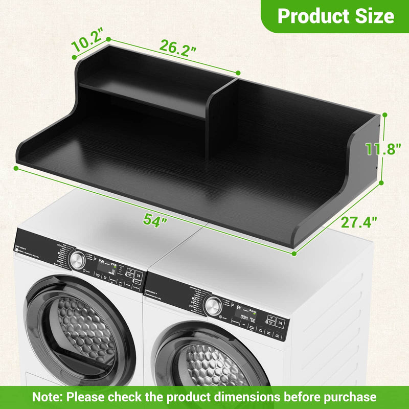 Washer Dryer Countertop with 2-Tier Storage Shelf, 54" x 27.5" Laundry Wood Shelf Topper, Laundry Room Organizer with Non-Slip Pads