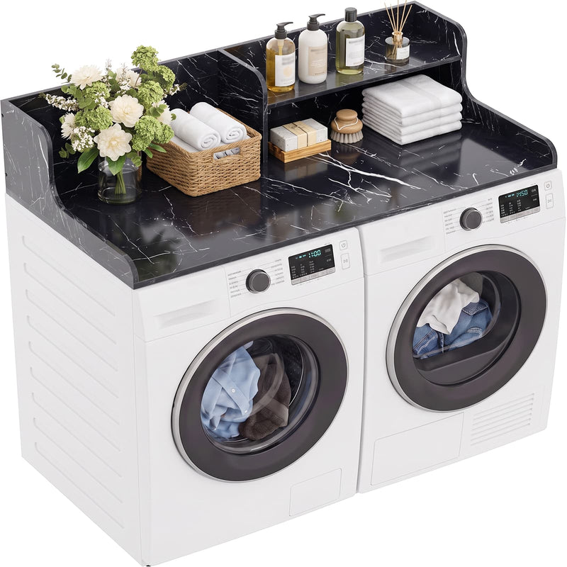 Washer Dryer Countertop with 2-Tier Storage Shelf, 54" x 27.5" Laundry Wood Shelf Topper, Laundry Room Organizer with Non-Slip Pads