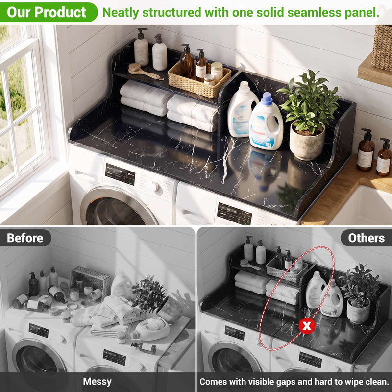 Washer Dryer Countertop with 2-Tier Storage Shelf, 54" x 27.5" Laundry Wood Shelf Topper, Laundry Room Organizer with Non-Slip Pads
